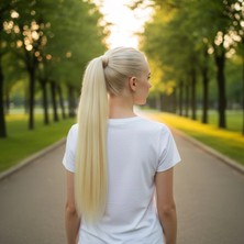 Marsilyan Bağlamalı Düz At Kuyruğu - Açık Platin