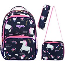 Roxy Lisanslı Unicorn 3'lü Set Ilkokul Çantası, Termal Beslenme Çantası ve Kalem Kutusu Seti