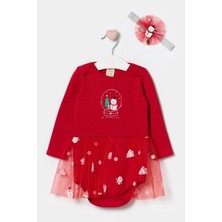Le Mabelle Kırmızı  Kardan Adam Baskılı Saç Bantlı Kız Bebek Romper - Misty
