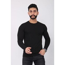  erkek siyah bisiklet yaka uzun kollu basic tişört