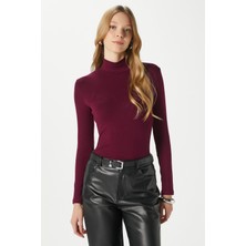 Ritnice Kadın Feel Lux Touch Dik Yaka Mürdüm Uzun Kol Soft Bluz