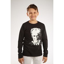 Ajn 23 Nisan 19 Mayıs 29 Ekim 10 Kasım Tshirt Pamuk Penyeler Kız Erkek Unisex Siyah Ata Baskılı Uzunkol