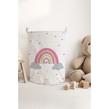 Talia Home Gökkuşağı Desenli Beyaz Keçe Çocuk ve Bebek Odası Oyuncak Sepeti TLAS-025