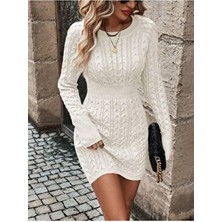  bisiklet yaka saç örgülü triko elbise