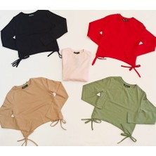 Cuties Kız Çocuk Yandan Bağlamalı Ince Uzun Kol T-Shirt 03002 Vizon