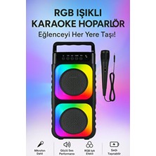 Mikrofonlu Bluetooth Hoparlör RGB LED Işıklı Siyah Kareoke Bass Speaker Eğlenceli Ses Performansı