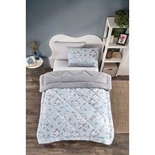 Marla Home Mavi Tek Kişilik Welsoft Yorgan Uyku Seti Lastikli Çarşaflı Çiçek Deseni ile Rahatlık