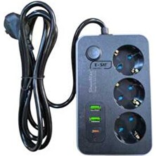 Showmax SH4626 Termal Akım Korumalı Uzatma Kablosu 3*priz + 2*usb + Type-C + Anahtar 2m Siyah