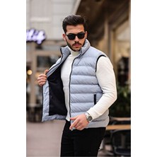 Trend Yaşar Erkek Kolsuz Gri Basic Şişme Yelek Fermuarlı Cepli Slim Fit Tasarım