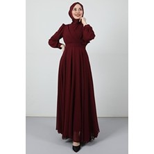 Giza Giyim Önü Çapraz Şifon Elbise Bordo