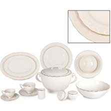 İpek Porselen 12 Kişilik 83 Parça Gül Kabartmalı Rosen Yemek Takımı