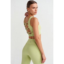 Balıksırtı Desenli Çapraz Ipli Sporcu Sütyeni Margarita Yeşil