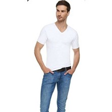 Tutku Elit Erkek 3"lü Beyaz Elestan Pamuk V Yaka Kısa Kol Body 1303