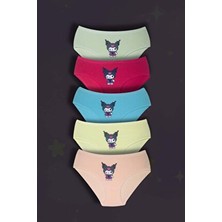 Gri Mor Tekstil 5'li Kız Çocuk Pamuklu Kuromi Baskılı Slip Külot Örme Kumaş ile Rahat Kullanım