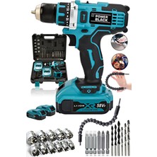 Power Black Pro-Xxc-Line Germany Technology Çift Akülü Şarjlı Matkap 24 Parça 58 Vf 5 Ah Powerblack
