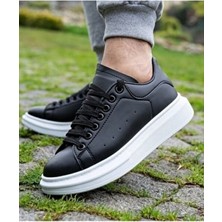 Yüksek Taban Siyah Yürüyüş Spor Ayakkabı Unisex Bağcıklı Suni Deri Malzeme İle Konforlu Tasarım