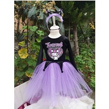 Niliya Çocuk Giyim Niliya Mor Uzun Kollu Kuromi Kadife Taçlı Tütü Parti Elbise Çocuk Giyim Özel Olayda Kullanım