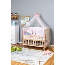 Bamgidoo Doğal Anne Yanı Organik Beşik 70X130 - Pembe Yıldız 3 Yastıklı Uyku Seti Yataklı Tekerlekli