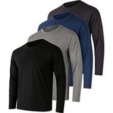 Rich Erkek Grimelanj-Siyah-Lacivert-Antrasit 4'lü Paket Basic Uzun Kollu Sporcu Body