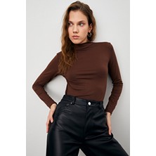 Ladima Kadın Acı Kahve Yarım Balıkçı Yaka Bluz