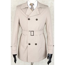 Jan Carlucci Camel Tek Yırtmaç Dizüstü Kemerli Trençkot