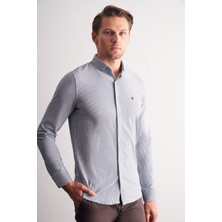 İmza Koyu Lacivert Smart Düğmeli Yaka Uzun Kol Cepsiz Slim Fit Casual Gömlek 1004255166