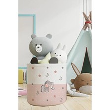 Talia Home Fil Desenli Beyaz Keçe Çocuk ve Bebek Odası Düzenleyici Oyuncak Sepeti TLAS-020