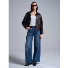 Dilvin 72072 %100 Pamuk Kemerli Wide Leg Jean-Mavi