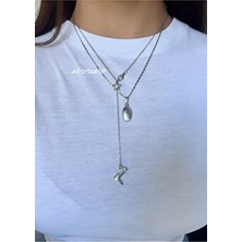 Aksesuaris 2'li Kovboy Çizme Y Kolye Pole Star Gümüş Kolye Kombin Set
