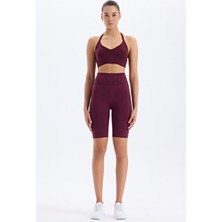 Beli Comeup Yazılı Toparlayıcı Biker Şort Mürdüm