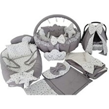 Jaju Baby Babynest Gri Yıldız Tasarım Lüx Oyun Minderi Jaju-Babynest 14 Parça Set