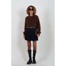 Zelish My Sister Lacivert Kemerli Içi Şort Astarlı Piliseli Mini Etek