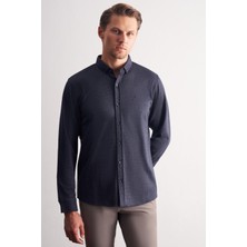 İmza Koyu Lacivert Smart Düğmeli Yaka Uzun Kol Cepsiz Slim Fit Casual Gömlek 1004255171
