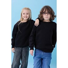 Perendi Unisex Basic Siyah Kışlık Sweatshirt - Şardonlu Uzun Kollu Rahat Kesim