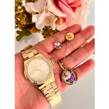 Ferrucci Kare Kadran Çelik Zirkon Taşlı Kadın Kol SAATI+%100 Çelik Kolye Küpe Hediye Set