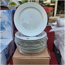 Kütahya Porselen 12 Adet 25 cm Büyük Boy Porselen Altın Yaldızlı Düz Tabak Tatlı Pasta Servis Tabağı