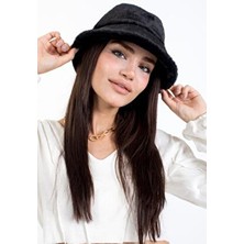 Ladycolor Peluş Bucket Kova Moda Kadın Kışlık Şapka - Siyah