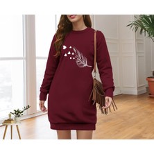 Moderie Butik Kadın Uzun Kollu Bisiklet Yaka Desenli Viskon Iki Iplik Elbise