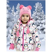  kız çocuk ıç polarlı kapüşonlu penguen desen digital baskılı kışlık şişme mont & kaban rb-103