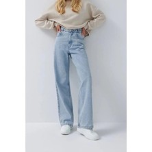 By Caspita Fashion Lenithra Kadın Yüksel Bel Palazzo Geniş Paça Salaş Denim Jean Likrasız