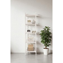 Mobitopya Nilamu Beyaz 45 cm Minimalist Kitaplık 5 Raflı Metal Aksamlı 45*170*34 cm Ev ve Ofis Kullanımı