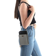 Silver & Polo Silver Polo Siyah Beyaz - Siyah Hasır Kadın Telefon Çantası SP1011
