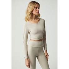 Urban Beat Marıon Kadın Geniş Yaka Uzun Kollu Sportwear Taş Rengi Büstiyer