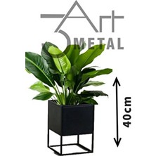 3Art Metal Saksı - Siyah Ayaklı Dekoratif Metal Saksılık 40 cm Modern Tasarım