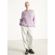 American Vintage Yuvarlak Yaka Standart Çizgili Lila Kazak Kadın NEN18CH25VRBR