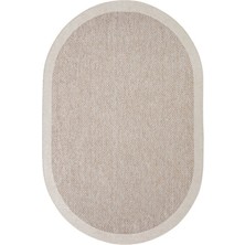 Sisal Halı Pratico Bej Oval Mutfak Halısı Dijital Baskı Hasır Görünüm Silinebilir Kaymaz Taban Yıkanabilir Halı