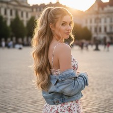 Marsilyan Bağlamalı Dalgalı At Kuyruğu - Karamel Platin Röfleli