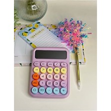 Hane216 Hesap Makinesi Daktilo Stili Büyük LCD Ekran Pastel Yuvarlak Tuşlu 12 Haneli 25 Tuşlu Mor