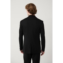 Avva Erkek Siyah Mono Yaka Astarlı Yırtmaçlı Jersey Kumaş Slim Fit Blazer Ceket B004000