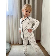 Cg Kids Siyah Kalp Desenli Fitilli Yumuşak Kumaş Düğmeli Beli Lastikli Kız Çocuk Pijama Alt Üst Takım